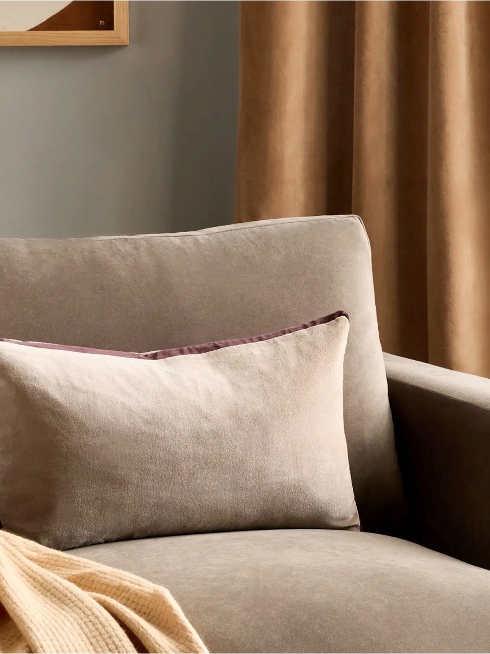 Quince Contrast Velvet Lumbar Pillow with Espresso Edge - Retail $40
